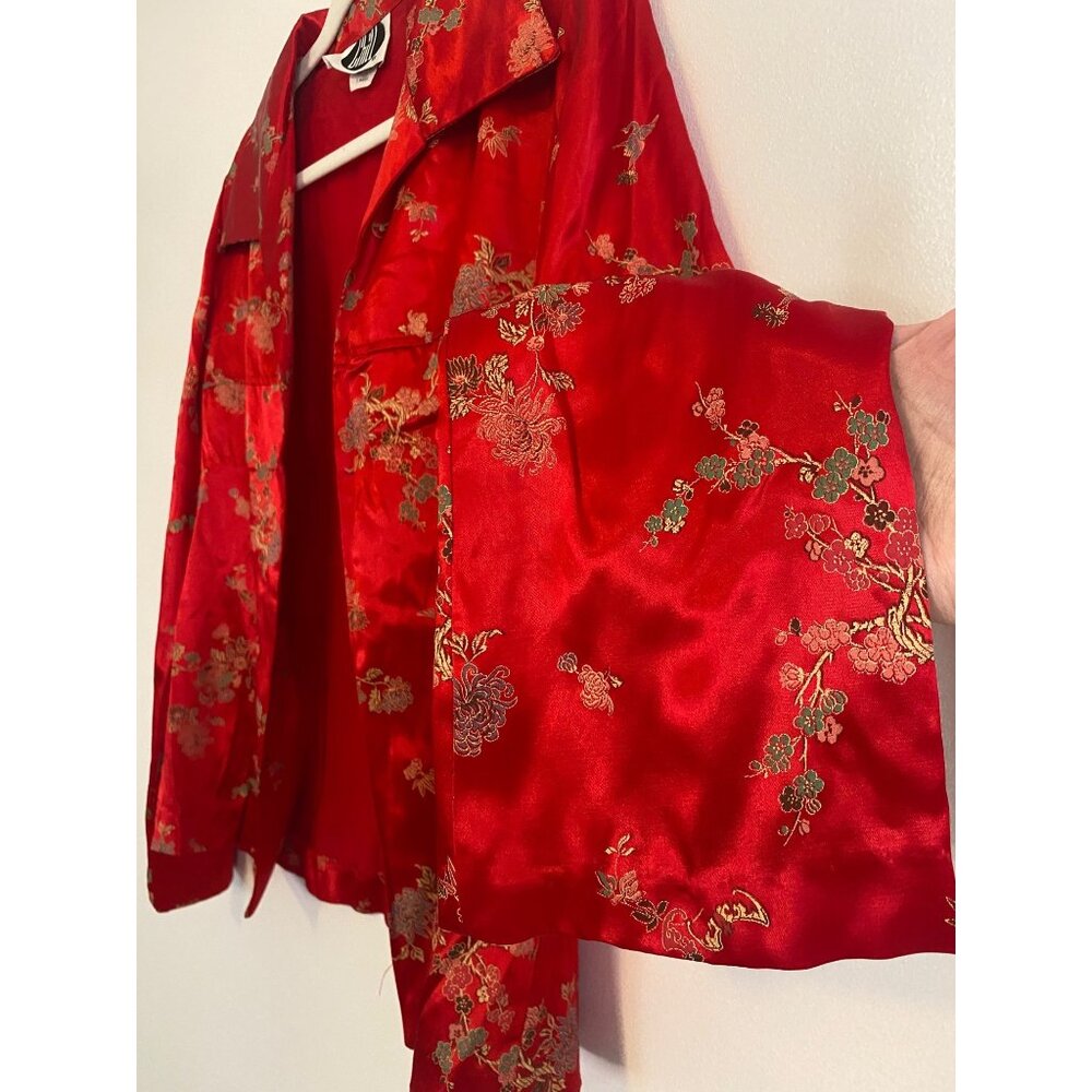 Vintage Red Satin Asian-inspired Floral Print Jacket Women’s L - Picture 3 of 5